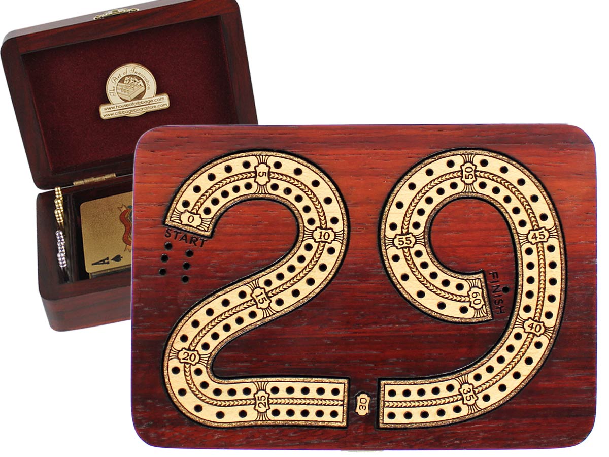 Classic Cribbage Board & Box in Golden Rosewood 2 Tracks Maple 12" 